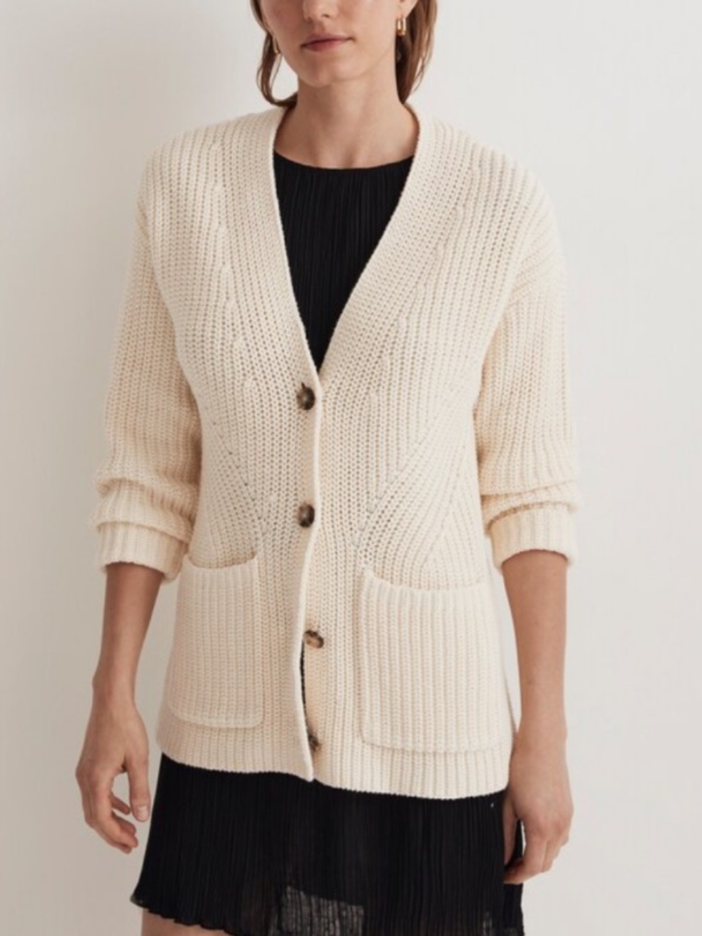 Madewell textural fisherman stitch v neck grandma cardigan cream sz m
